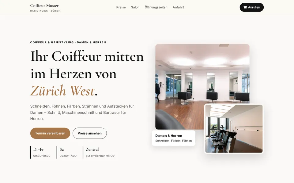 Anonymisierter Entwurf: Coiffeur Zürich