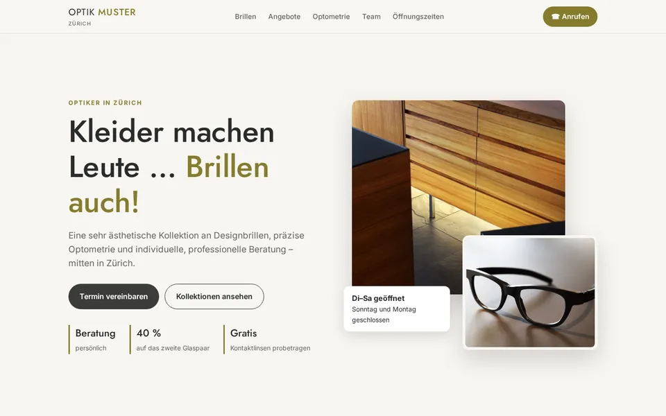 Anonymisierter Entwurf: Optiker Zürich